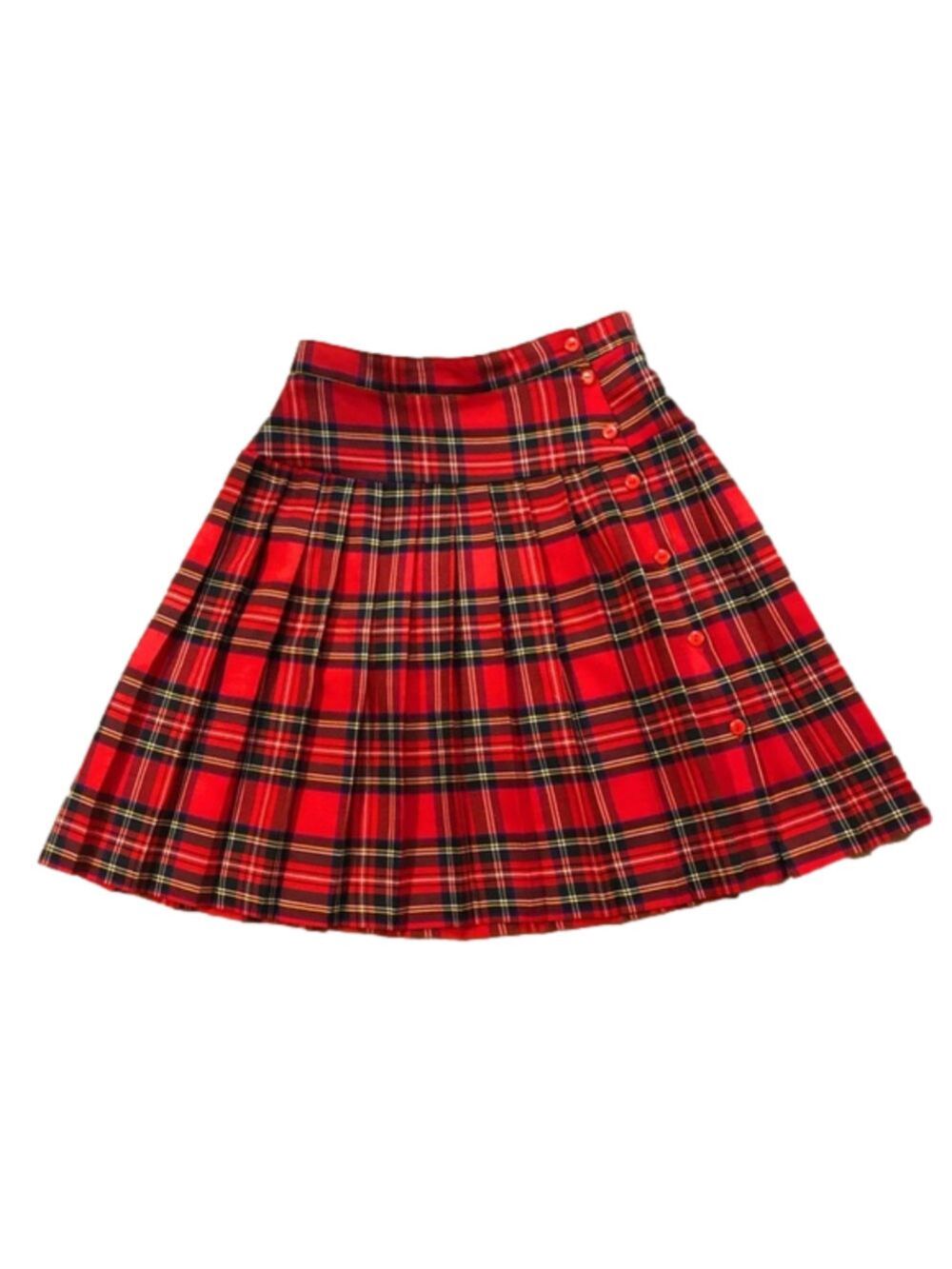 Vintage Plaid Tartan Check Button Up Skirt Scottish Kilt Lightweight 28” - S / M
